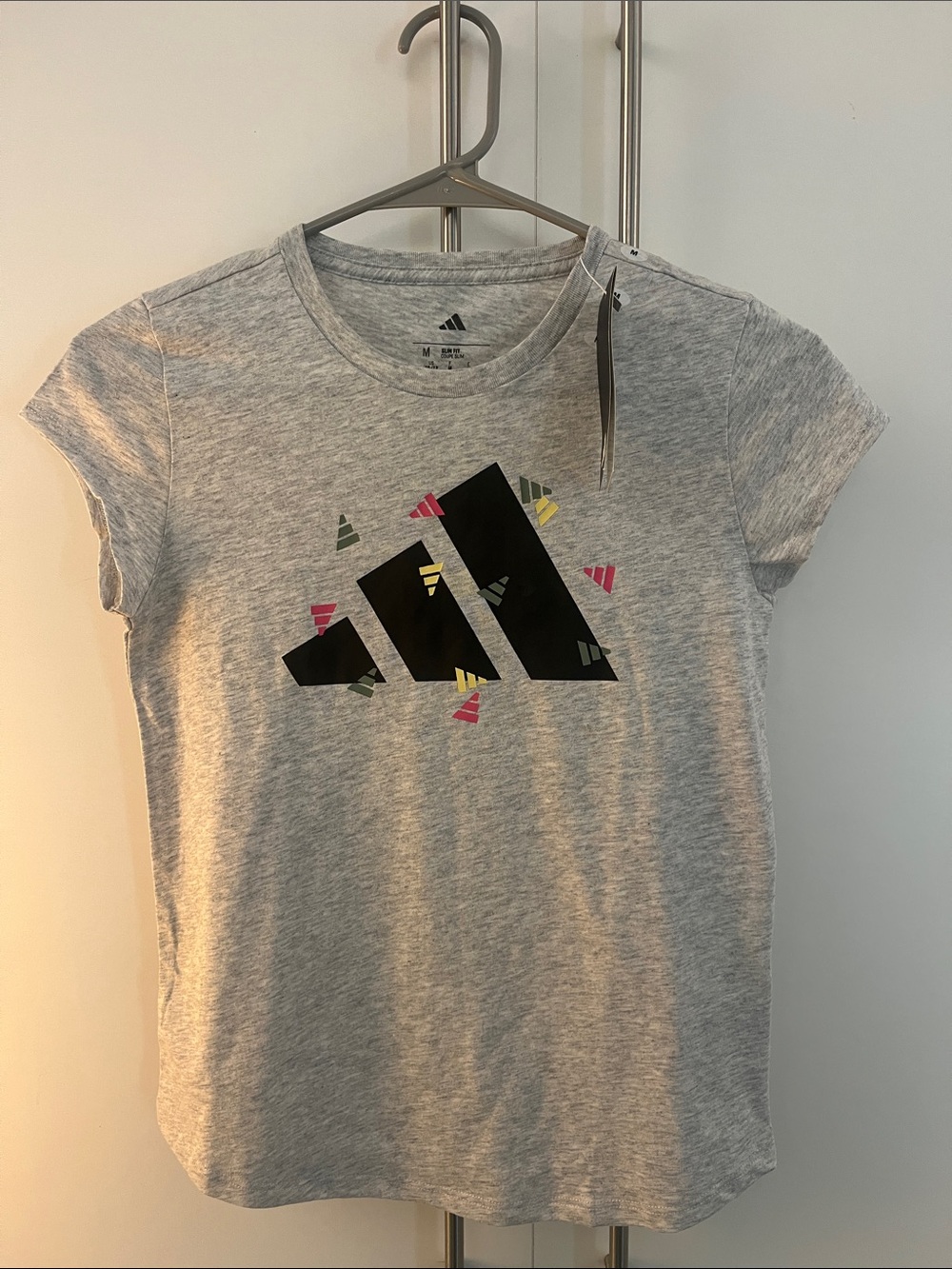 adidas kids Light Gray Tee with Black Logo and Color Accents